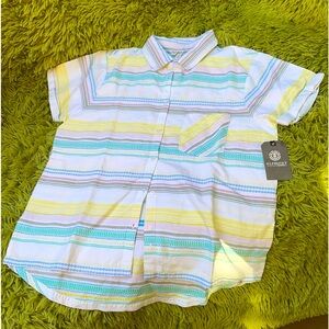 Element Eden Aloe Button Down Short-sleeve Size Med White w/ Colorful Stitching